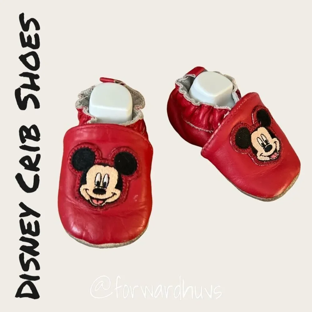 Disney Store Vintage Mickey Mouse Leather Crib Shoes Slippers 6-12 mo